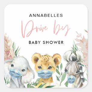 Sticker Carré Mignonne conduite de masques de vache par bébé
