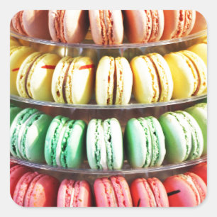 Sticker Carré Mignonne dessert coloré Français Macaron