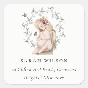 Sticker Carré Mignonne Elegant Expectant Women Foliing Adresse