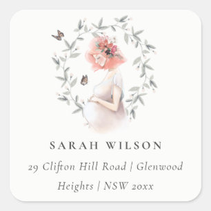 Sticker Carré Mignonne Elegant Expectant Women Foliing Adresse