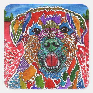 Sticker Carré Mignonne et colorée Secourt de chien Mutt