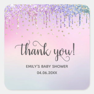 Sticker Carré Mignonne Fête de Naissance Rose & Or Glitter Arc-e