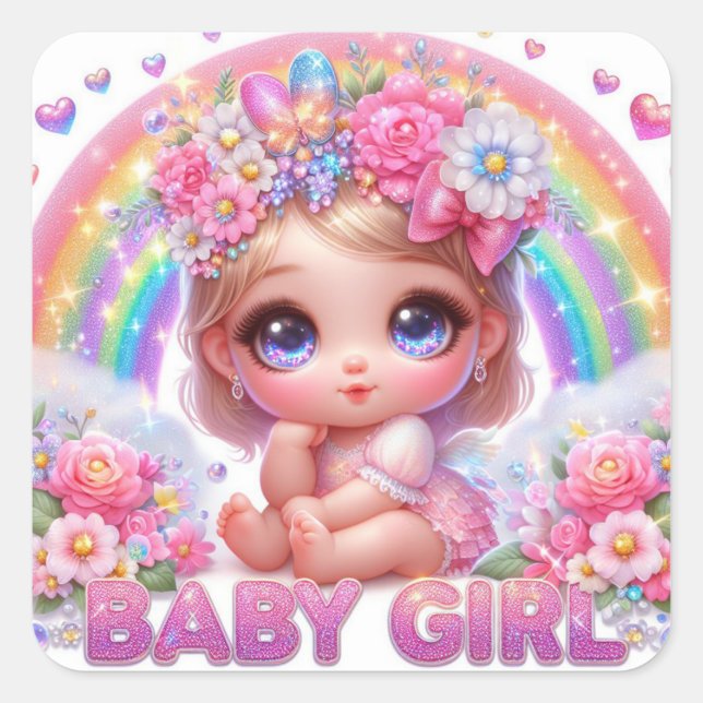 Sticker Carré Mignonne fille bébé Animée (Devant)