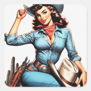 Sticker Carré Mignonne fille de pays Vintage