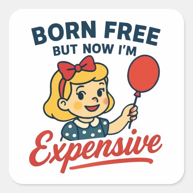 Sticker Carré Mignonne fille, Esprit libre (Devant)