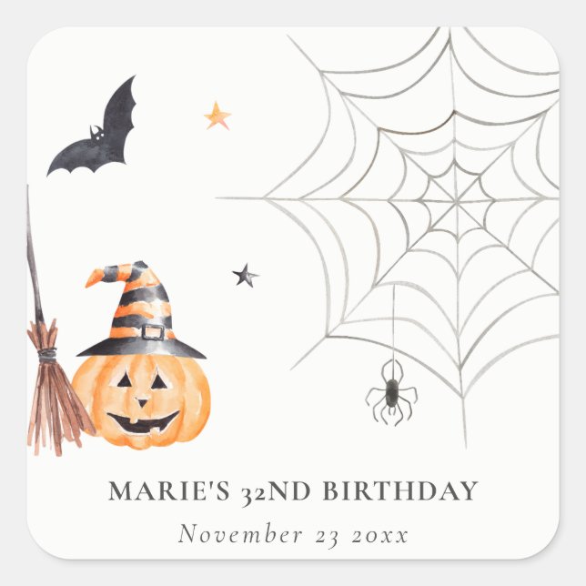 Sticker Carré Mignonne Halloween Citrouille Spiderweb N'importe  (Devant)