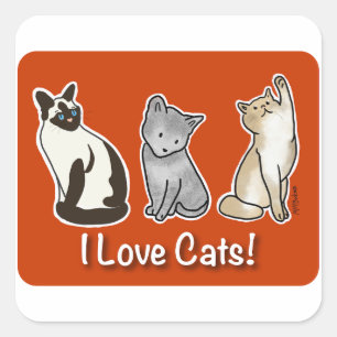 Sticker Carré Mignonne J'Aime Les Chats !