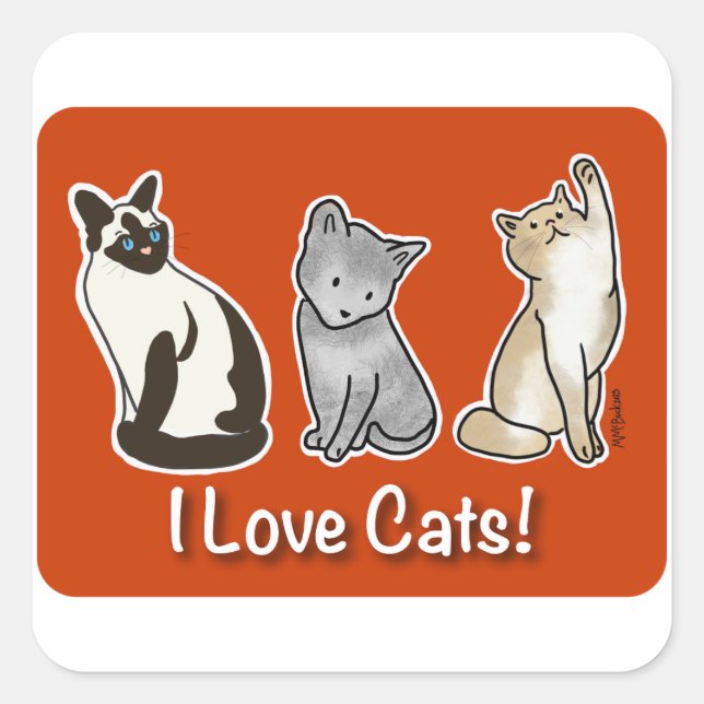 Sticker Carré Mignonne J'Aime Les Chats ! (Devant)