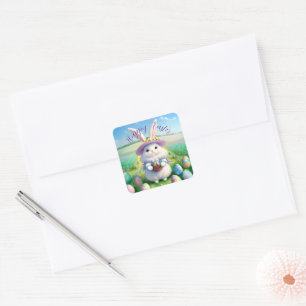 Sticker Carré Mignonne lapin de Pâques 01