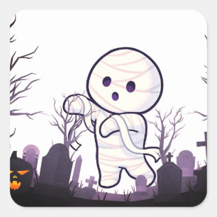 Sticker Carré Mignonne maman Halloween dans le cimetière Éffraya