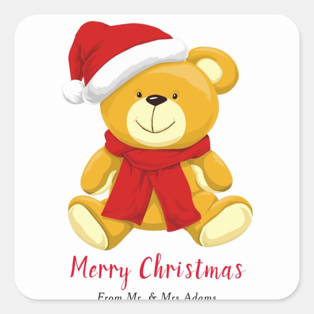 Sticker Carré Mignonne ours en peluche Joyeux Noël (Devant)