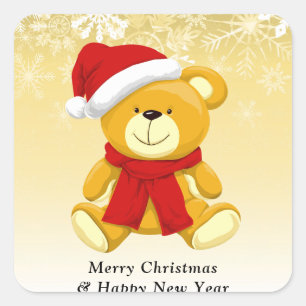 Sticker Carré Mignonne Ours En Teddy Joyeux Noël