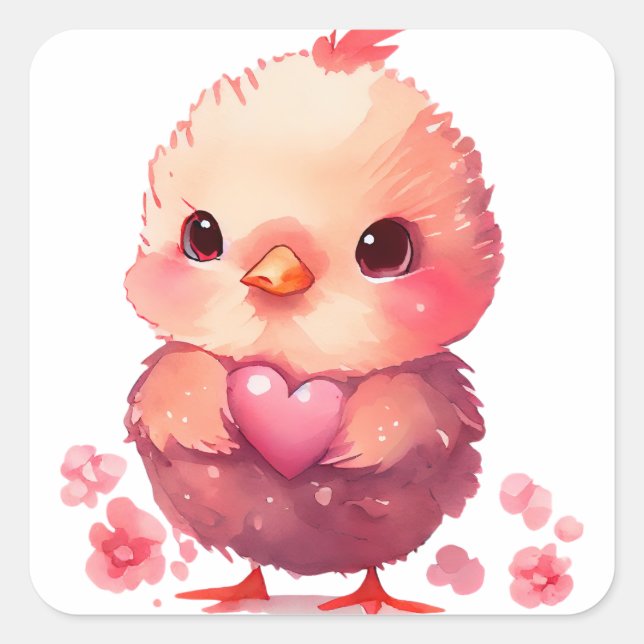 Sticker Carré Mignonne Valentine Chick Heart (Devant)