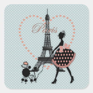 Sticker Carré Mignonne vintage fille romantique silhouette march