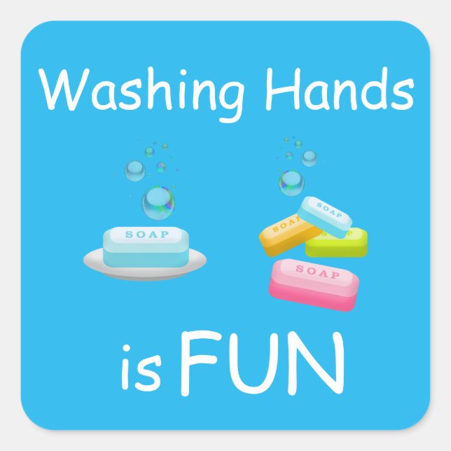 Sticker Carré Mignonnes mains de lavage est amusant (Devant)