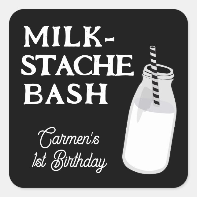 Sticker Carré Milk Stache Bash Cookie First Birthday (Devant)