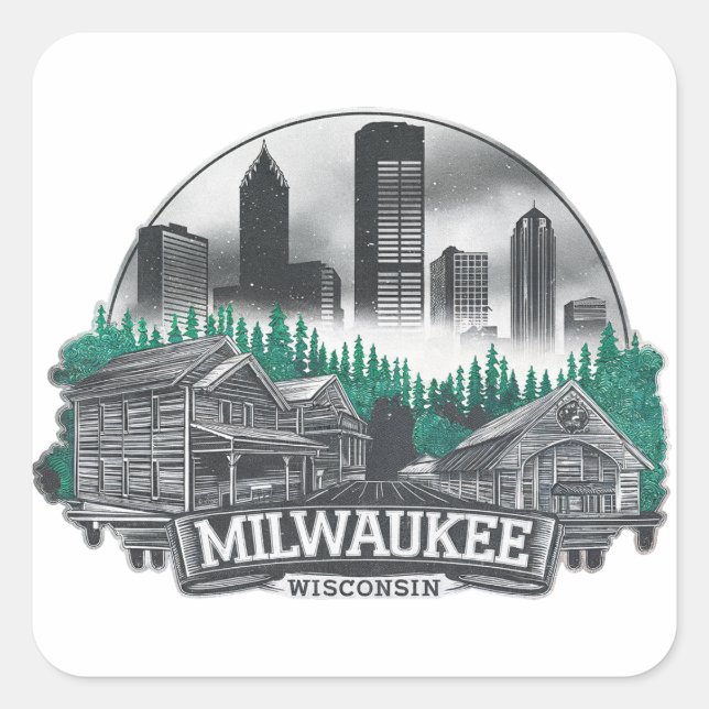 Sticker Carré Milwaukee City Wisconsin USA (Devant)