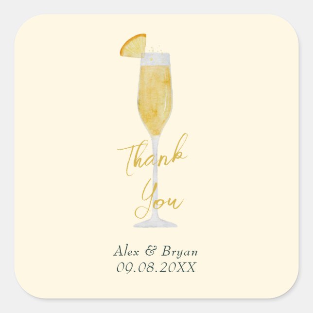 Sticker Carré Mimosa Brunch Cocktail Verre Mariage Faveur (Devant)