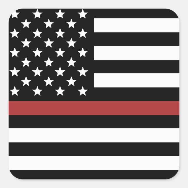 Sticker Carré Mince Red Line USA Drapeau Pompier Service d'incen (Devant)