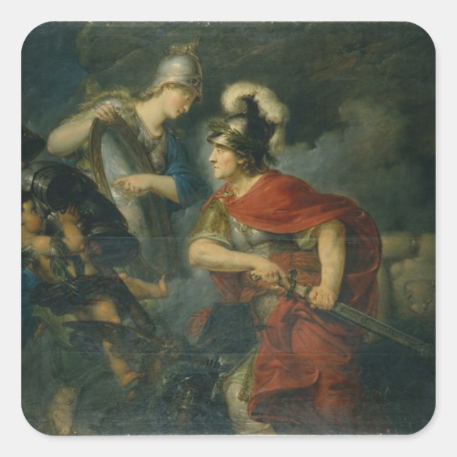 Sticker Carré Minerva montre son envie dans le Bouclier poli (Devant)