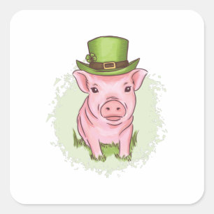 Sticker Carré Mini cochon de St Patrick
