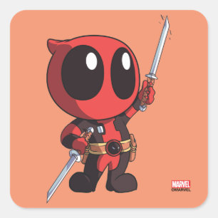Sticker Carré Mini Deadpool Avec Deux Épées