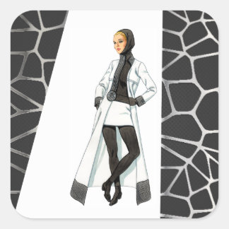 Sticker Carré Mini-shirt noir et blanc mi-siècle