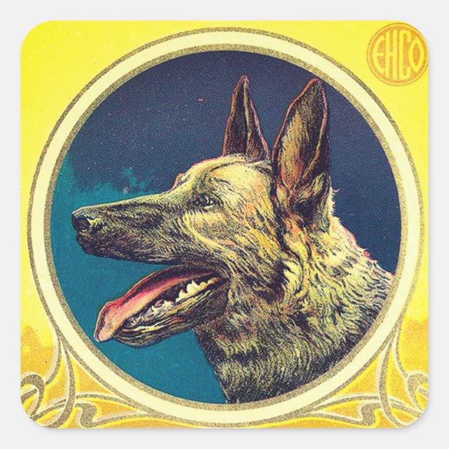 Sticker Carré MINIATURE PORTRAITS DE CHIEN Berger allemand (Devant)