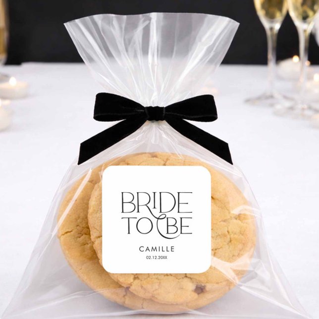 Sticker Carré Minimal Bride to Be Bridal Shower (Bride to Be Favor Sticker)