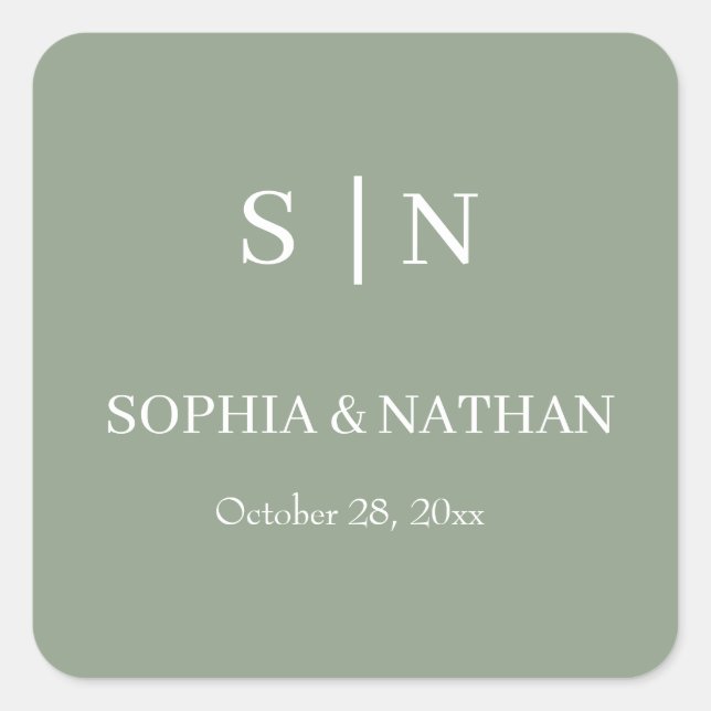 Sticker Carré Minimal et chic | Sage Green et Mariage blanc (Devant)