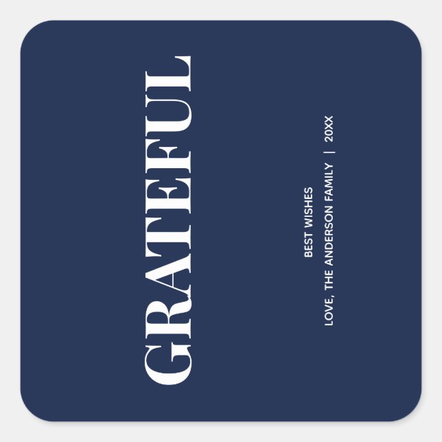 Sticker Carré Minimal GRATEFUL | Navy Blue Holiday (Devant)