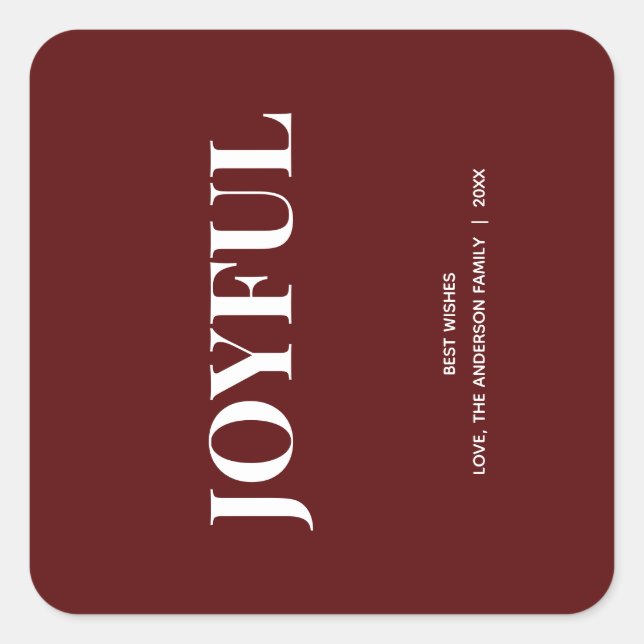 Sticker Carré Minimal JOYEUX | Vacances Rouge Profond (Devant)