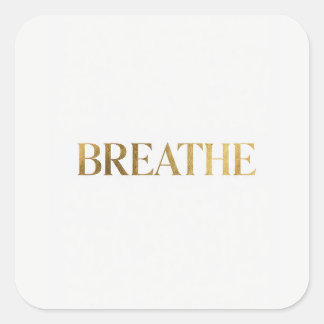 Sticker Carré Minimalist typography with gold word breathe