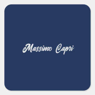 Sticker Carré Minimaliste Élégant Bleu Foncé Propre Nom Texte Gr