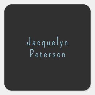 Sticker Carré Minimaliste Neutre Bleu Noir Élégant Nom Moderne