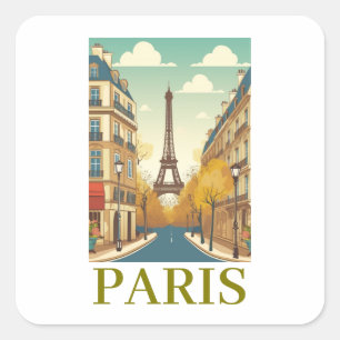 Sticker Carré Minimaliste Paris France Tour Eiffel Parisien