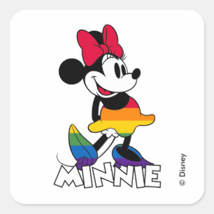 Sticker Carré Minnie Classique Rayures Arc-en-Ciel