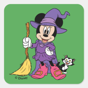 Sticker Carré Minnie Halloween habillée en sorcière mignonne
