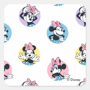 Sticker Carré Minnie Mouse à pois motif joyeux