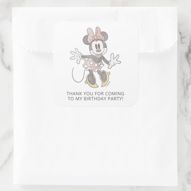 Sticker Carré Minnie Mouse aquarelle Anniversaire | MERCI (Sac)