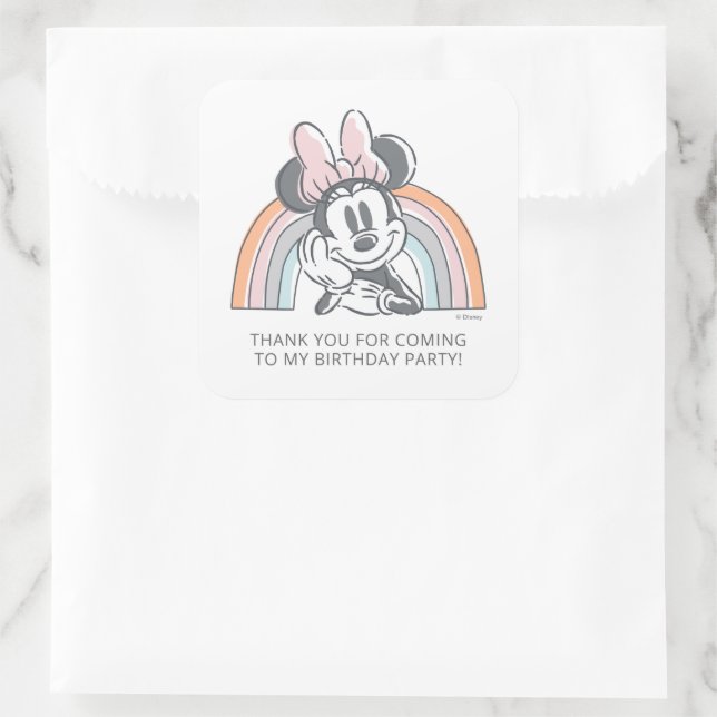 Sticker Carré Minnie Mouse aquarelle Rainbow Anniversaire (Sac)