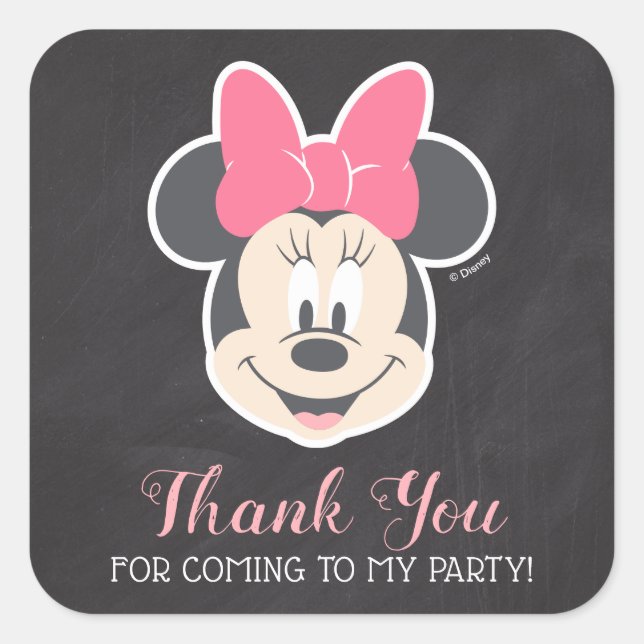 Sticker Carré Minnie Mouse Chalkboard Anniversaire | MERCI (Devant)