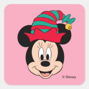 Sticker Carré Minnie Mouse Chapeau d'elfe de Noël