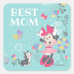 Sticker Carré Minnie Mouse et Figaro - Bonne fête des mères