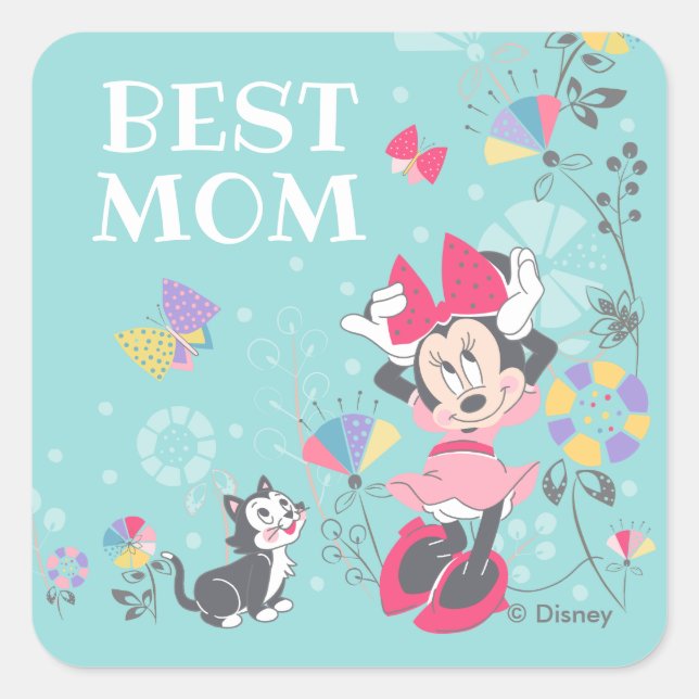 Sticker Carré Minnie Mouse & Figaro - Bonne fête des mères (Devant)