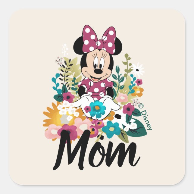 Sticker Carré Minnie Mouse - Fleurs pour maman (Devant)