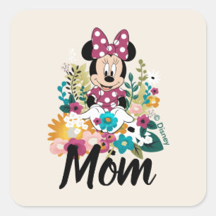 Sticker Carré Minnie Mouse - Fleurs pour maman