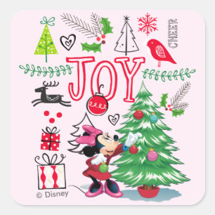 Sticker Carré Minnie Mouse La joie de Noël de Minnie
