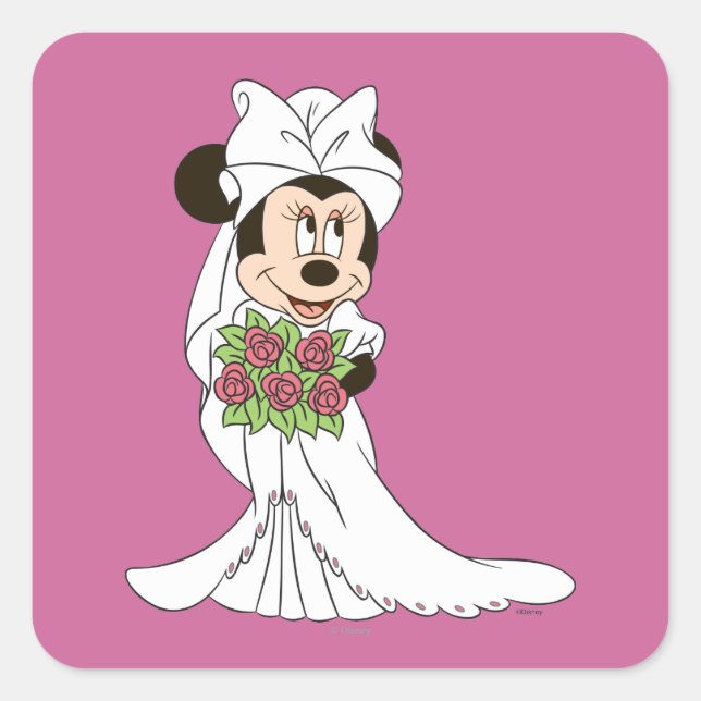 Sticker Carré Minnie Mouse | Mariée au mariage (Devant)