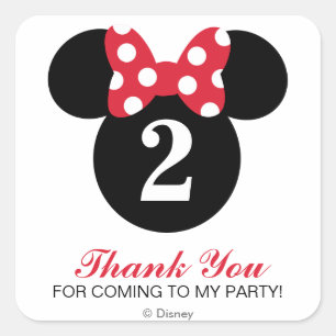 Sticker Carré Minnie Mouse Merci pour ton anniversaire Rouge &